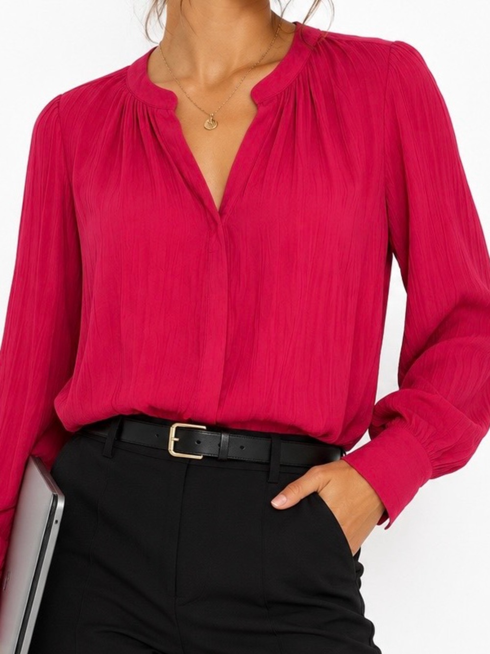 Sanctuary NWT Textured Split Neck Long Sleeve Blouse Pink Size Small